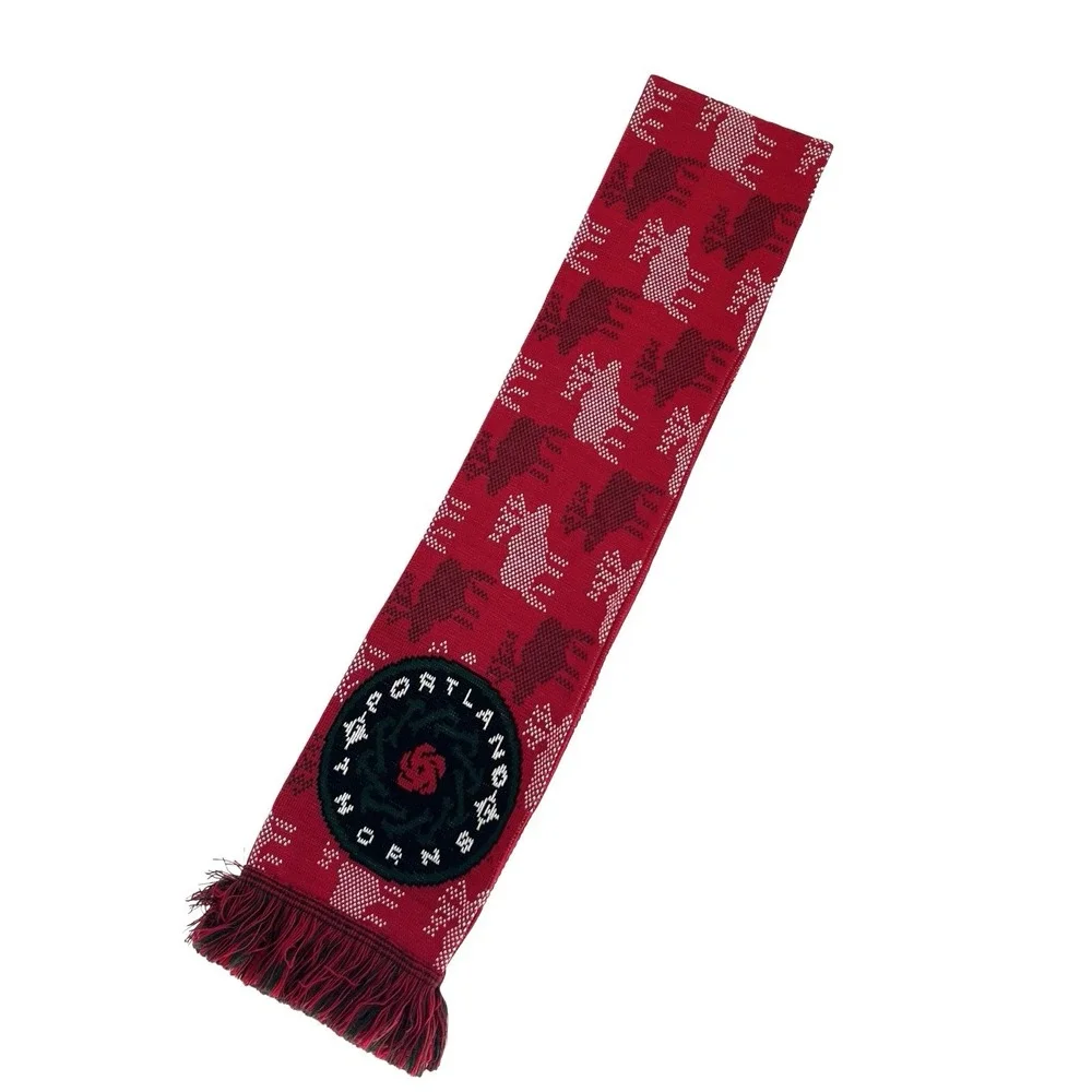 Portland Thorns FC Soccer Scarf Ruffneck Red Green Knit Fringed Fan MLS 66